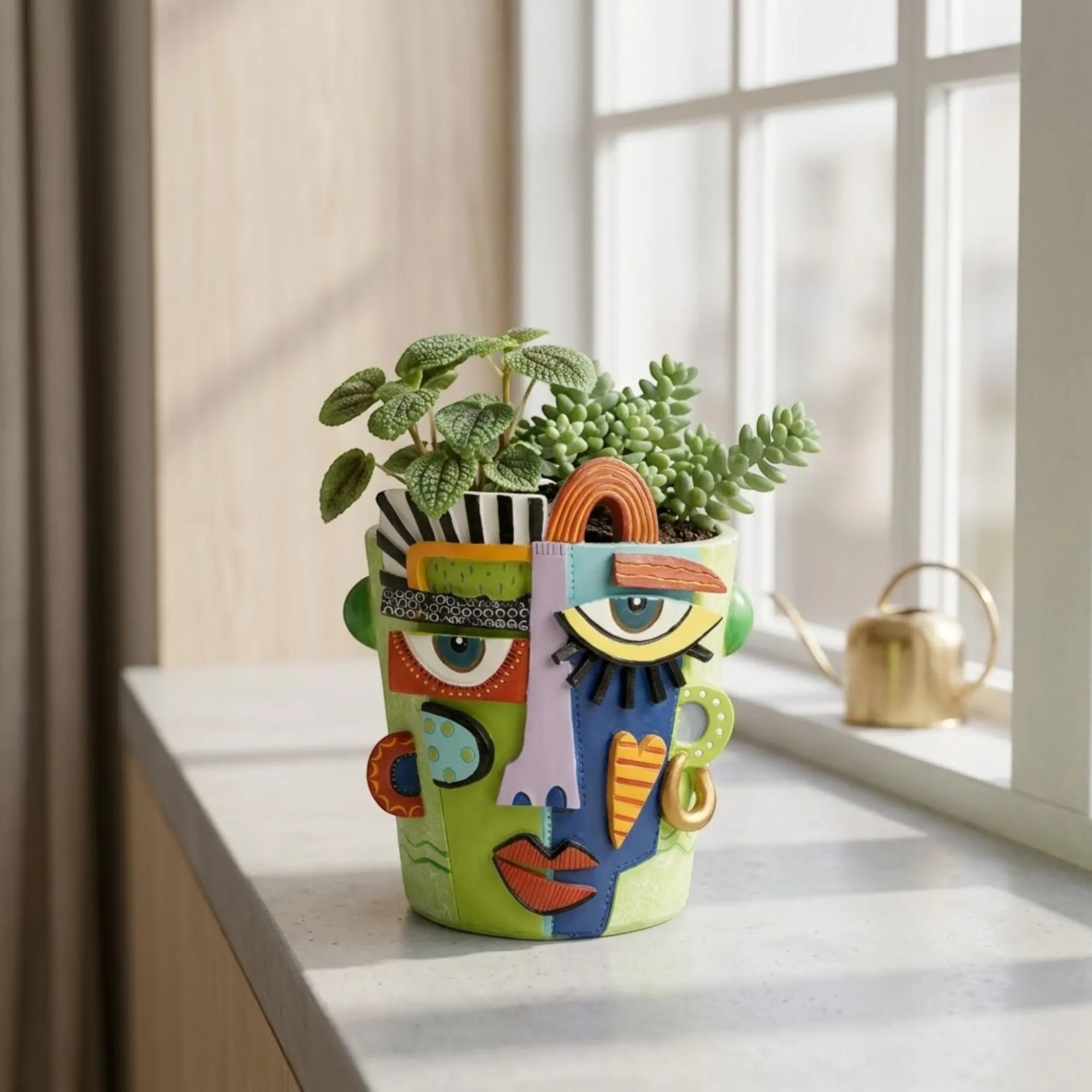Decorative Plant Pot, Abstract Face Resin Planter, Modern Indoor Outdoor Succulent Pot, Plant Lover Gift, Home Decor
