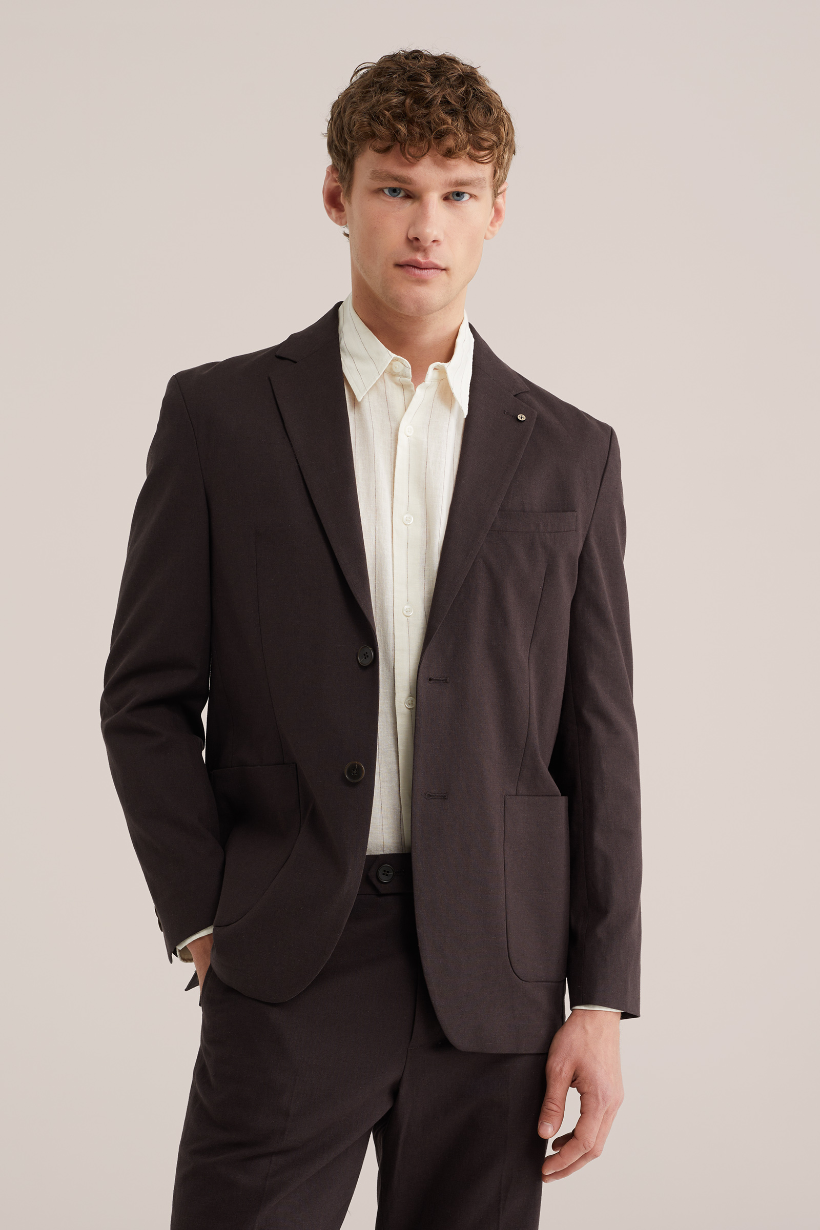 Heren regular fit blazer van linnenmix