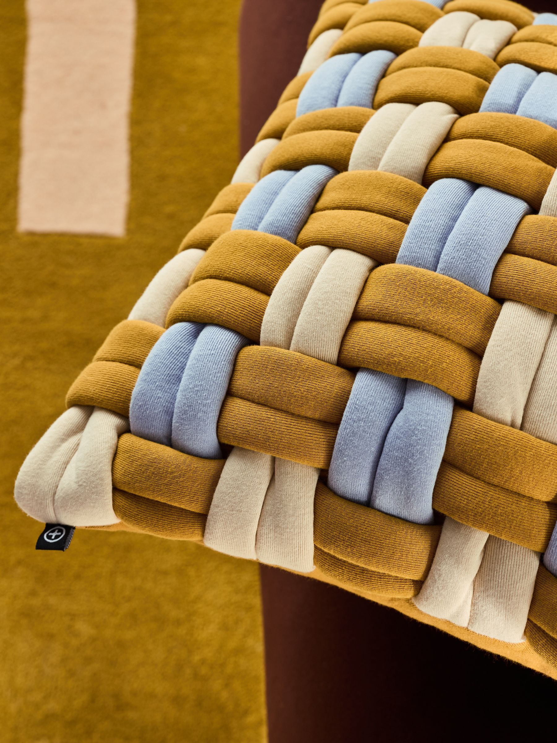 Morven Lattice Jersey Cushion in Ochre
