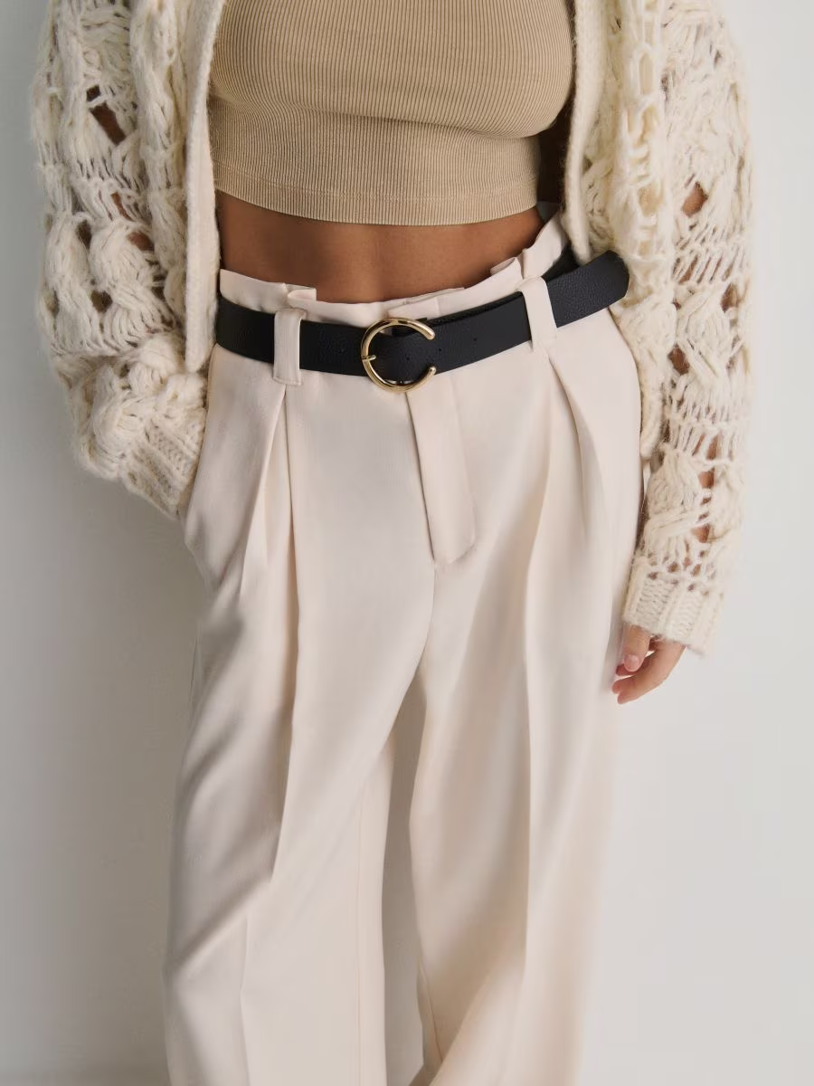 Trousers With Tie Waist Belt
