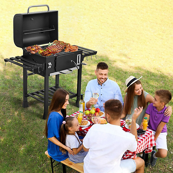 Chariot barbecue au charbon XXL, grand fumoir noir haut de gamme