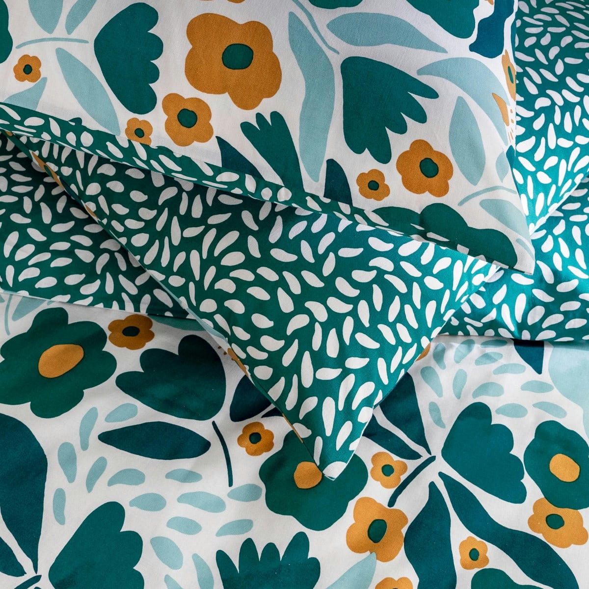 MIA - Parure de lit 2 personnes coton  imprimé vert 240x220cm