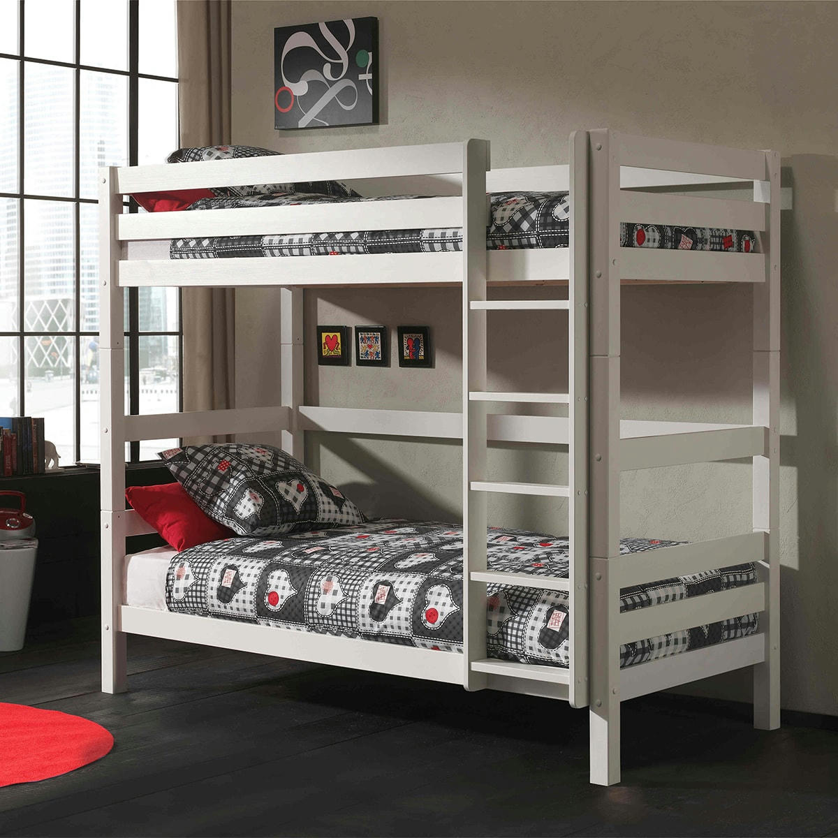 PINO - Lit superposé 90x200 hauteur 180 cm sommier inclus blanc