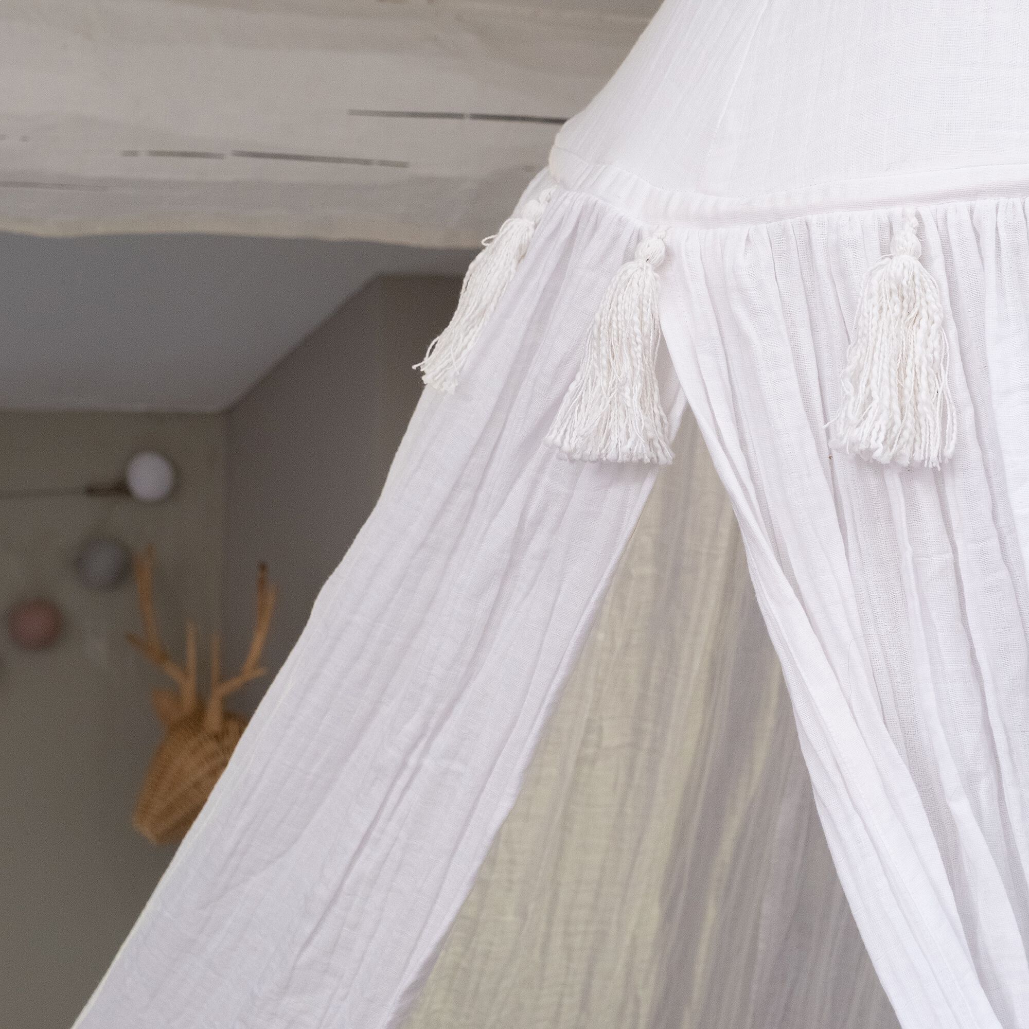 STELLA - Ciel de lit en gaze de coton H220cm - blanc