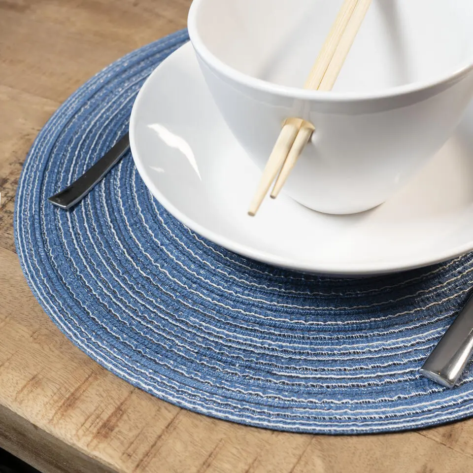 Krumble Placemat rond - Blauw/grijs - Set van 6