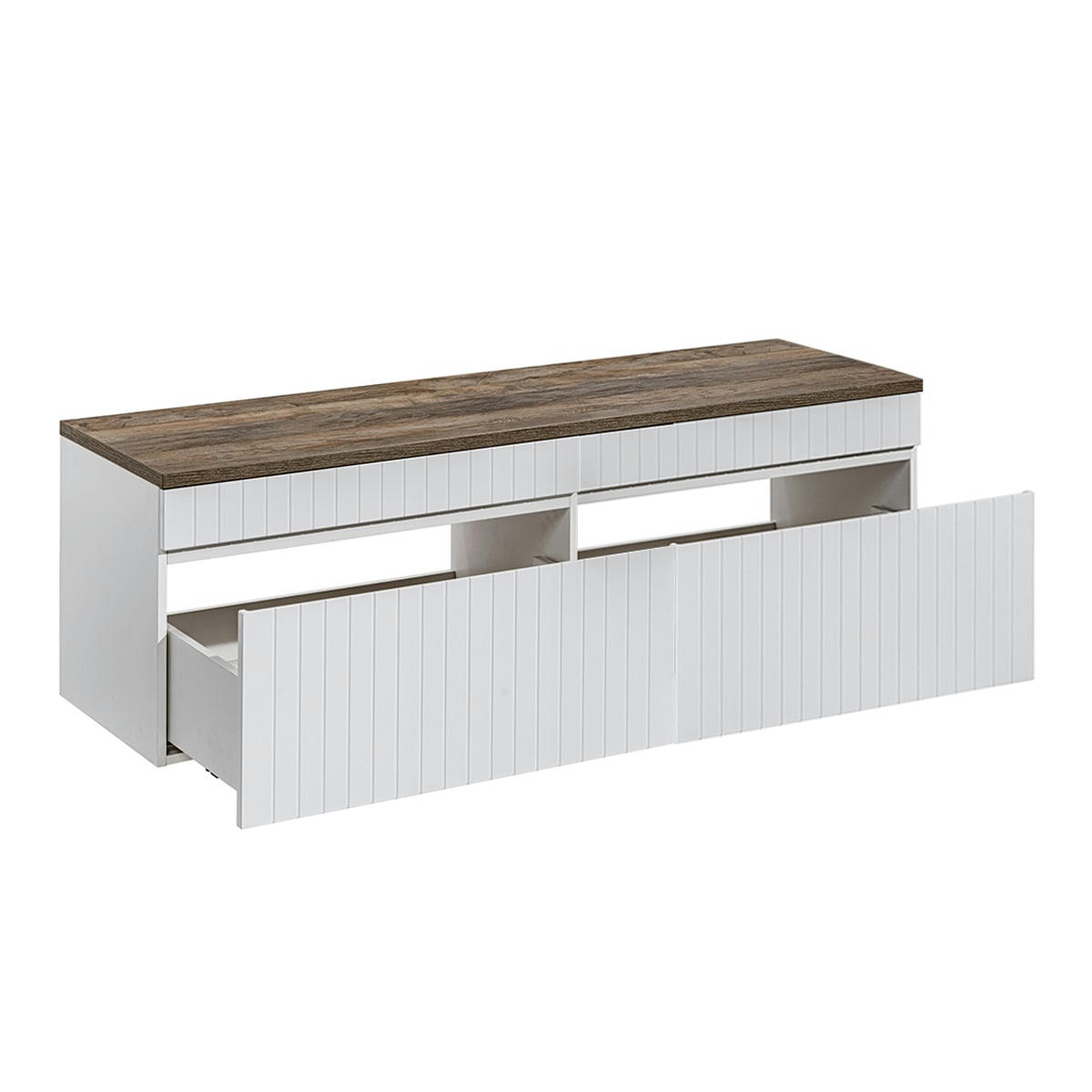 - Meuble sous-vasque 160cm plan de toilette blanc et naturel