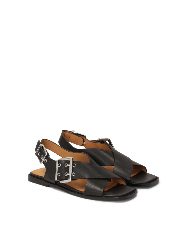 Black flat sole sandals with wide straps