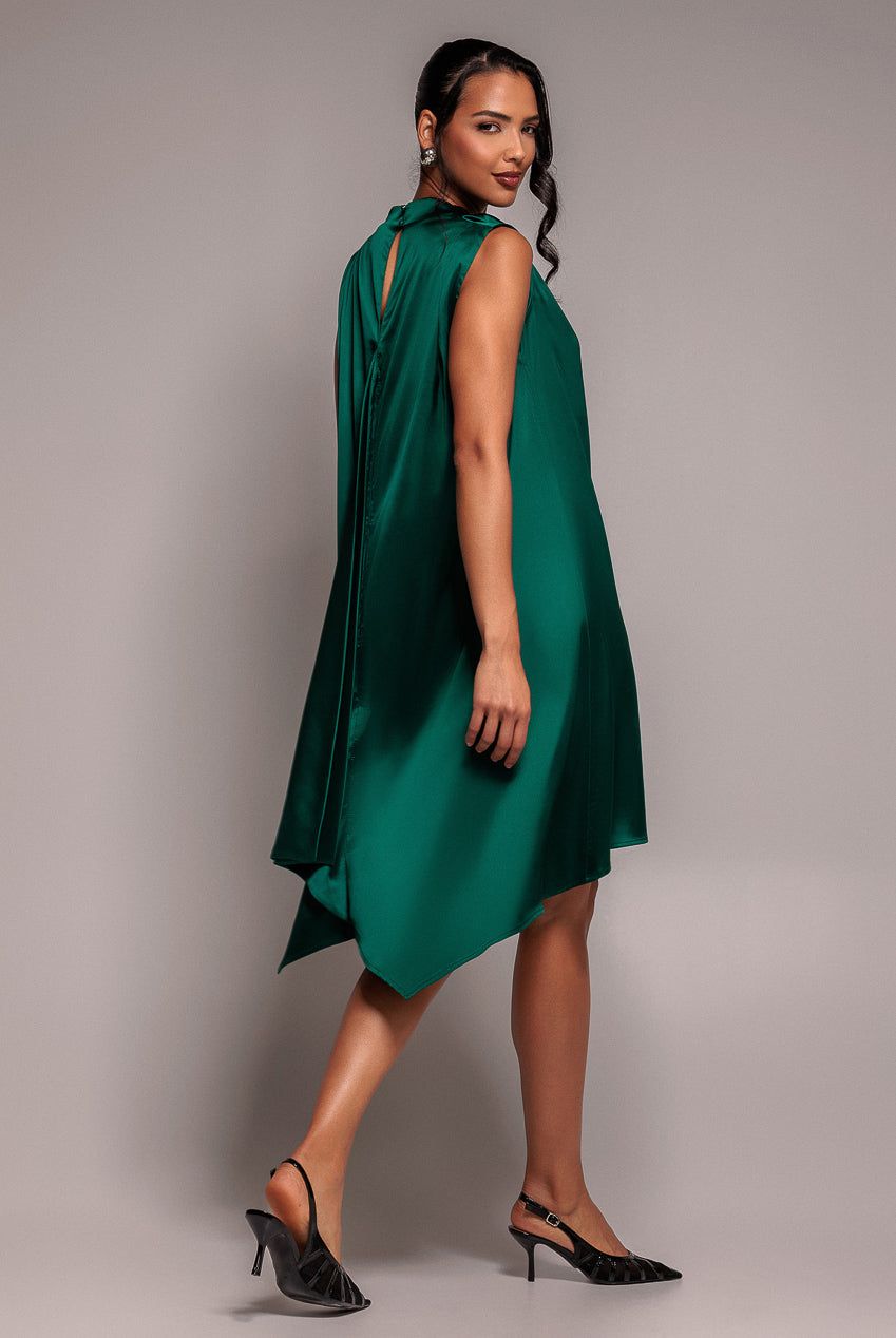 Goddiva Cowl Neck Back Wing Satin High Low Midi Dress