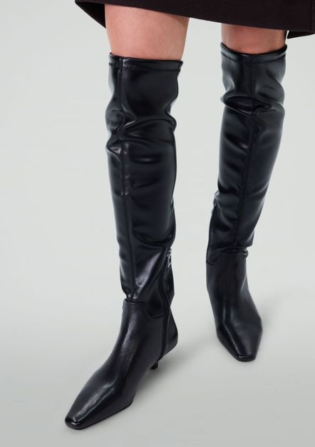 Zwarte hoge stretch laarzen met kitten heel