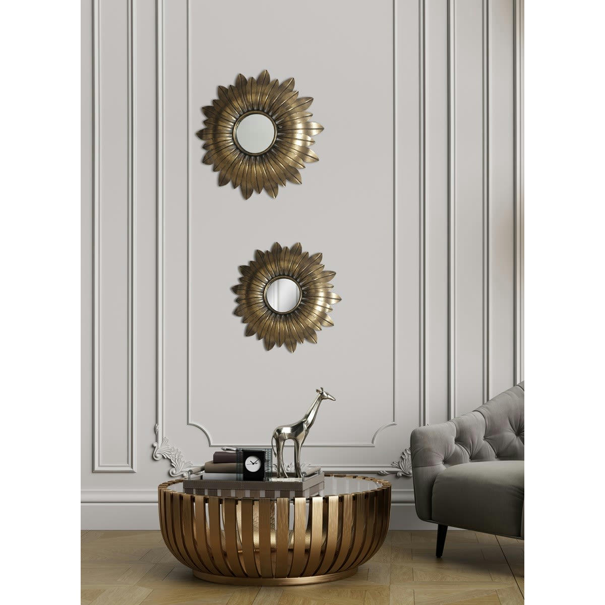 - Miroir soleil métal doré 35,5cm