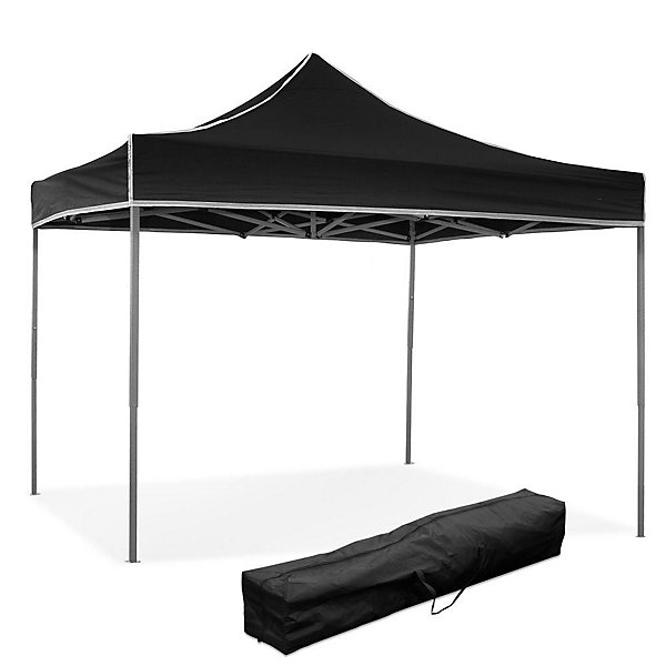 Gazebo pliable pliable 3x3 Noir recouvert de PVC imperméable