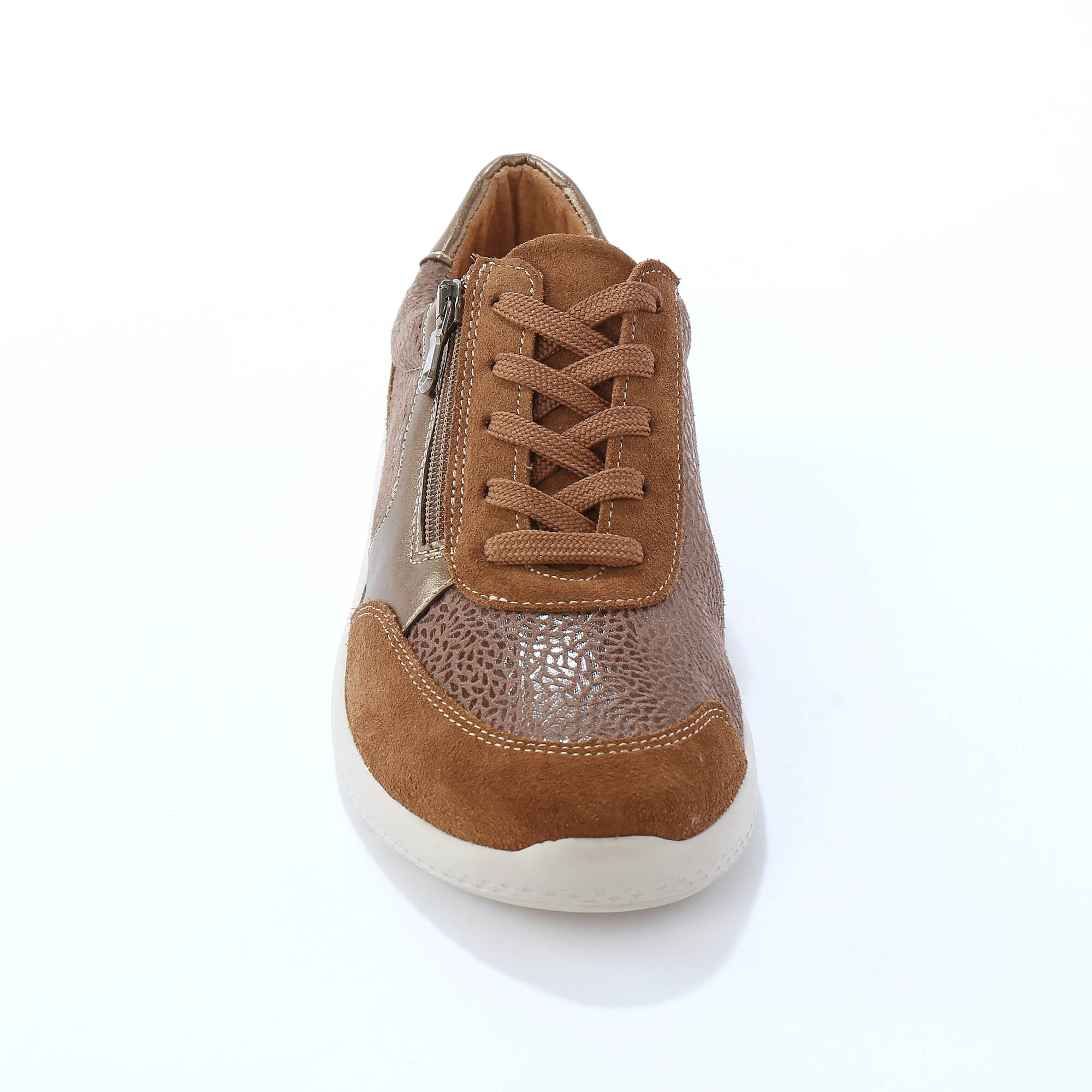Baskets lacées et zippées en cuir avec empiècements extensibles