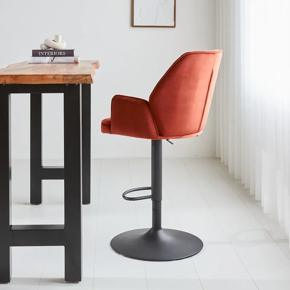 Barkruk Novan velvet koper - Zithoogte 68 cm - Stof - Koperkleurig