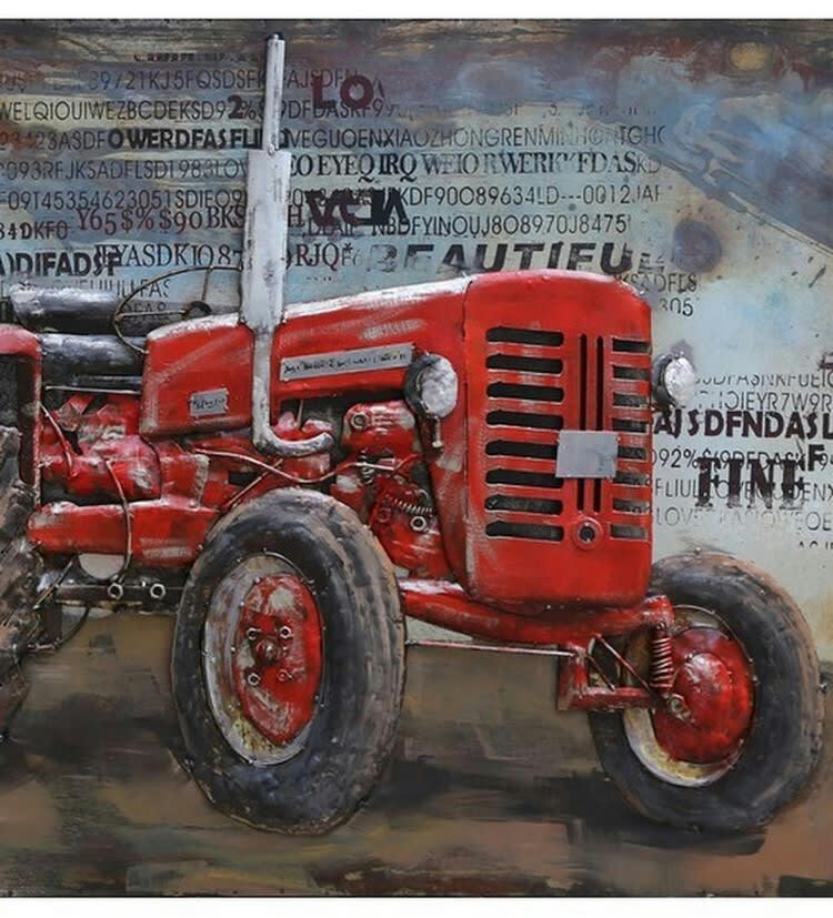 MÉTAL BRASS - Tableau relief en métal tracteur 120x80