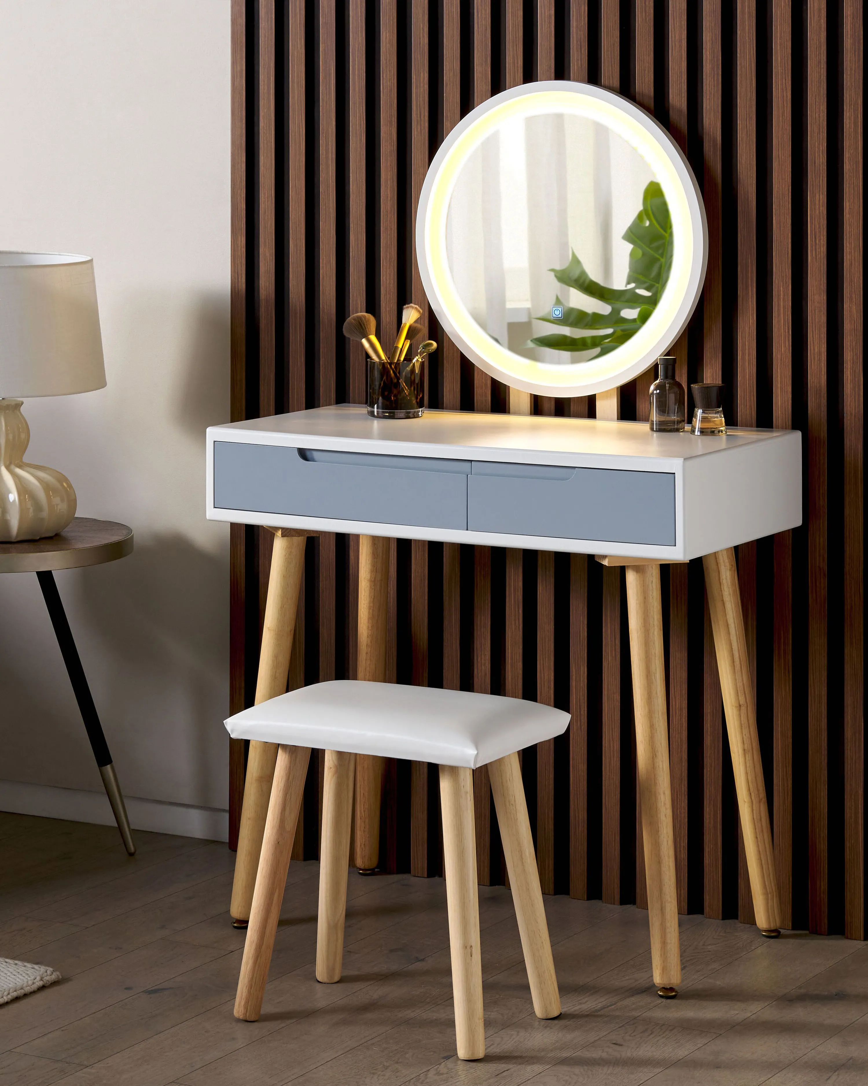 Dressing Table with Mirror and Stool JOSSELIN LED White