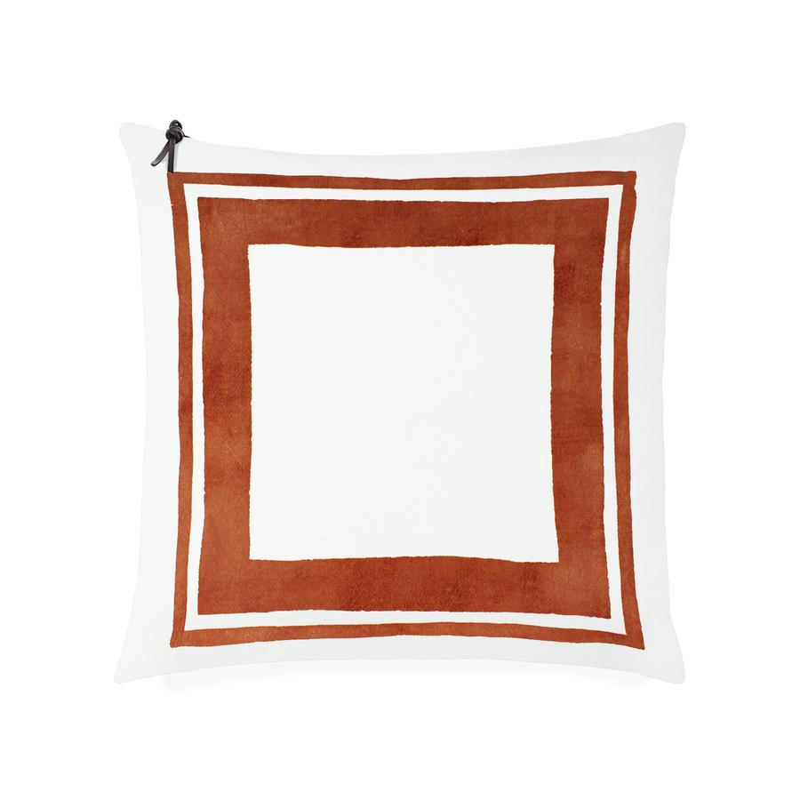 CAP SA SAL - Coussin coton lavé blanc/terre cuite 50x50