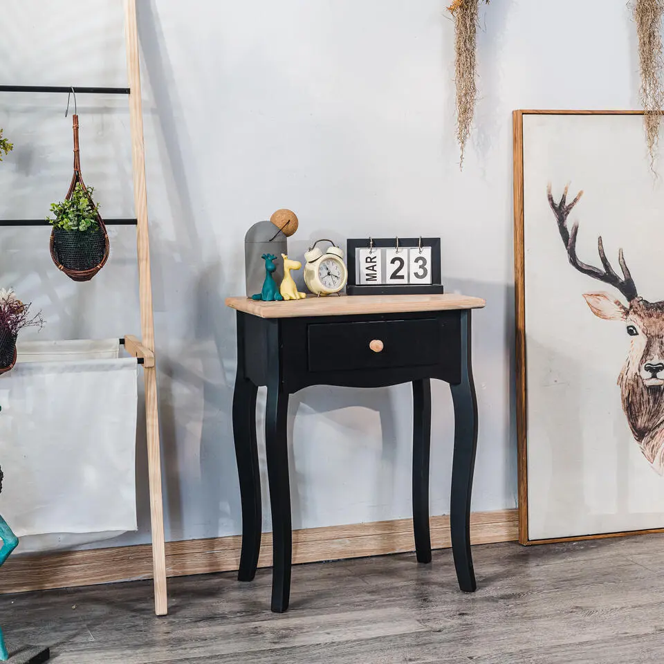 Nachtkastje met 1 lade in zwart hout