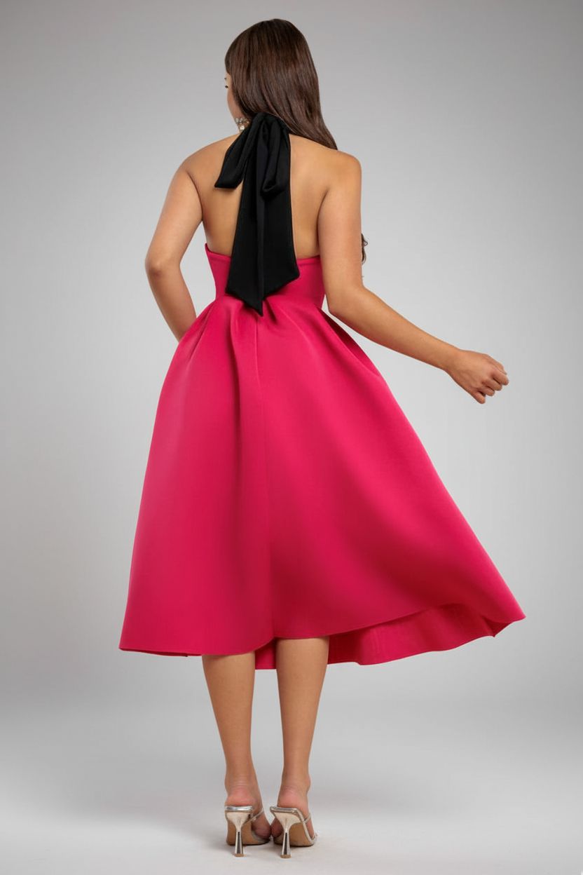 Goddiva Halter Neck Pleated A Line Midaxi Dress
