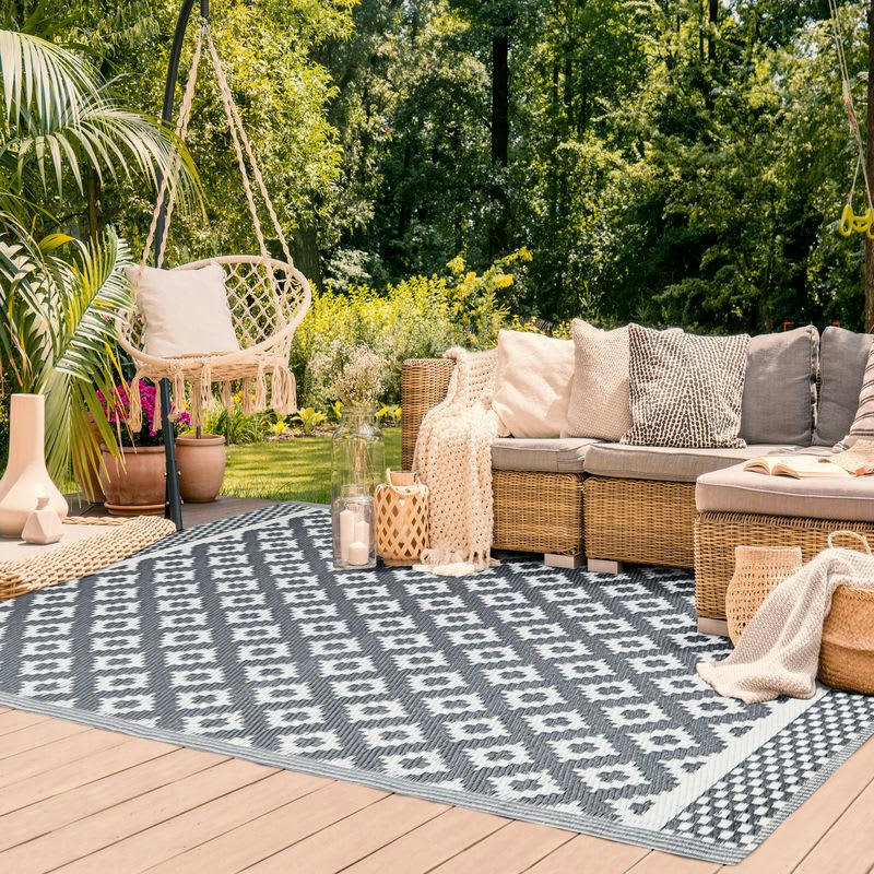 NATOU - Tapis d'extérieur motifs géométriques gris 180x240