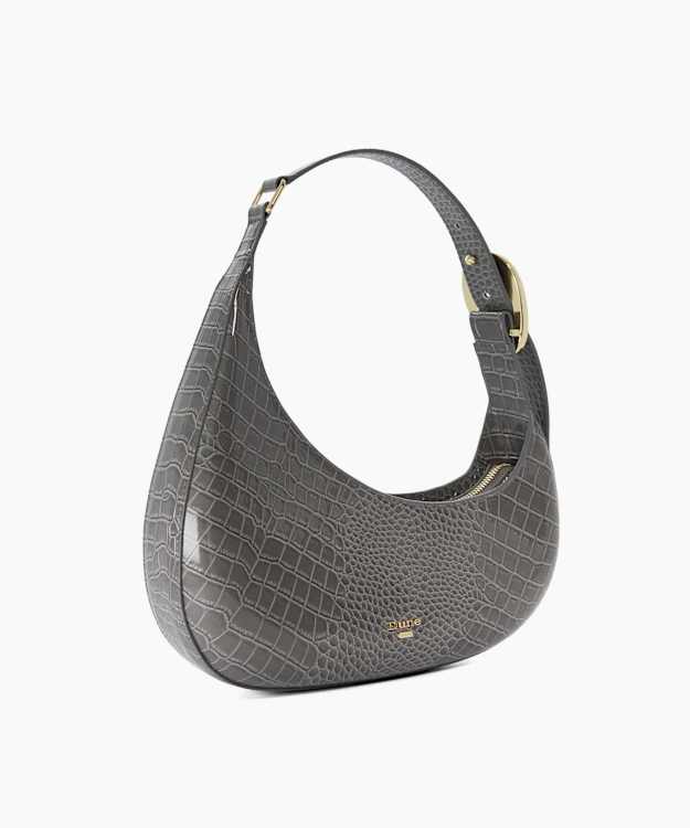 Disarming Grey - Croc-Embossed Leather Shoulder Bag