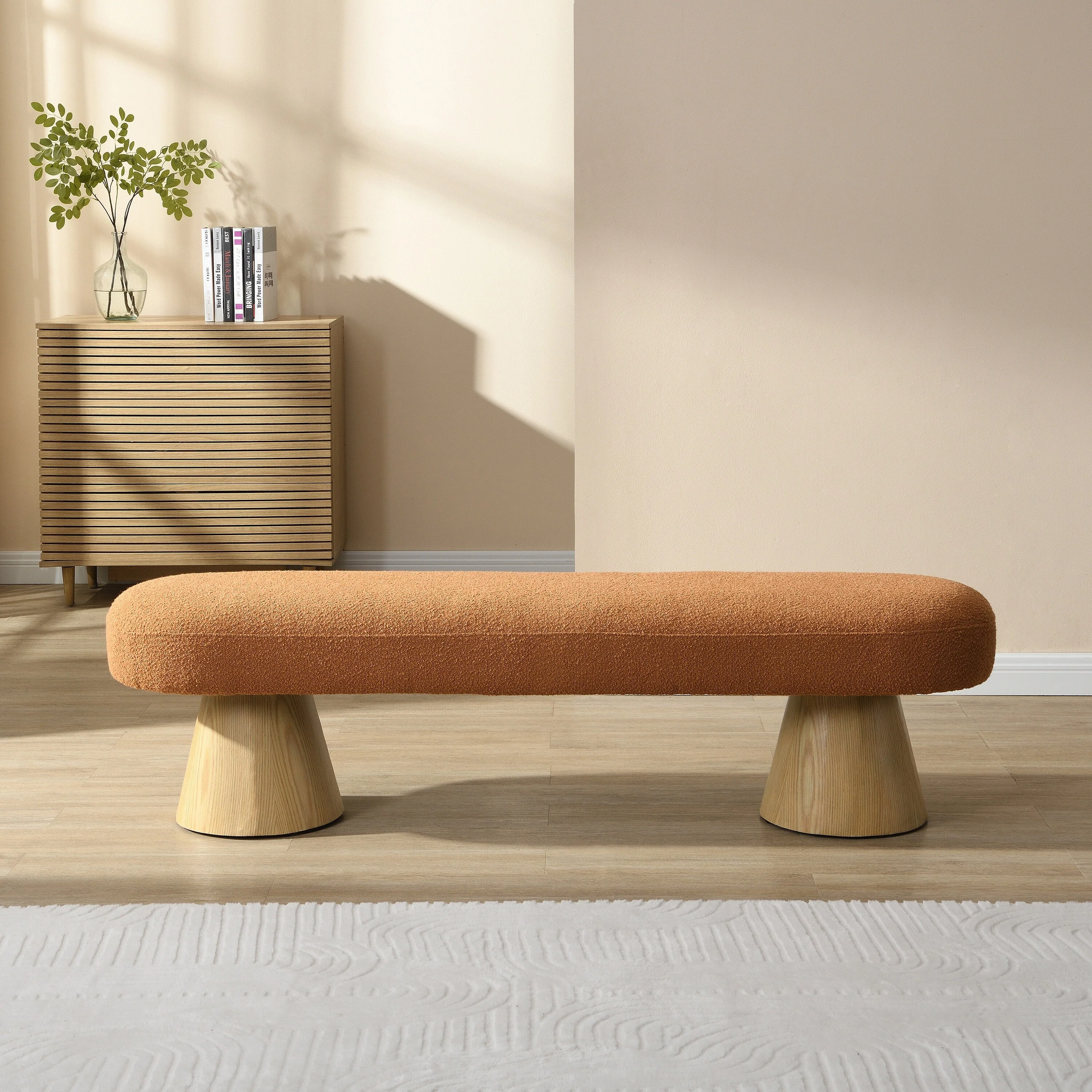 Dining Bench for Dining Room, Upholstered Bedroom End of Bed Entryway Bench, Boucle Ottoman for Living Room