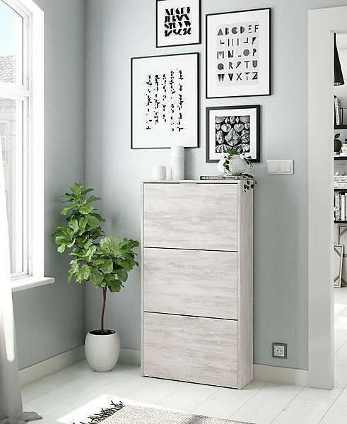 Dcosta Meuble chaussures, armoire à chaussures avec 3 portes pliantes,70x17h180 cm, Blanc