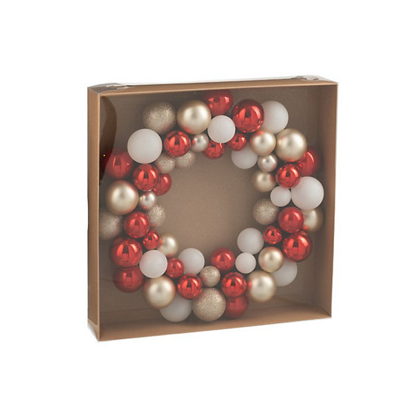 Couronne de boule de Noël en plastique rouge D.35 cm