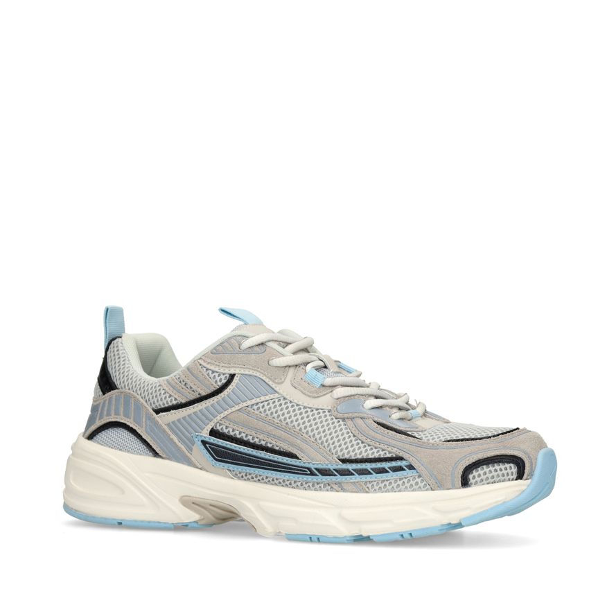 Manfield Grijze sneakers met blauwe mesh details