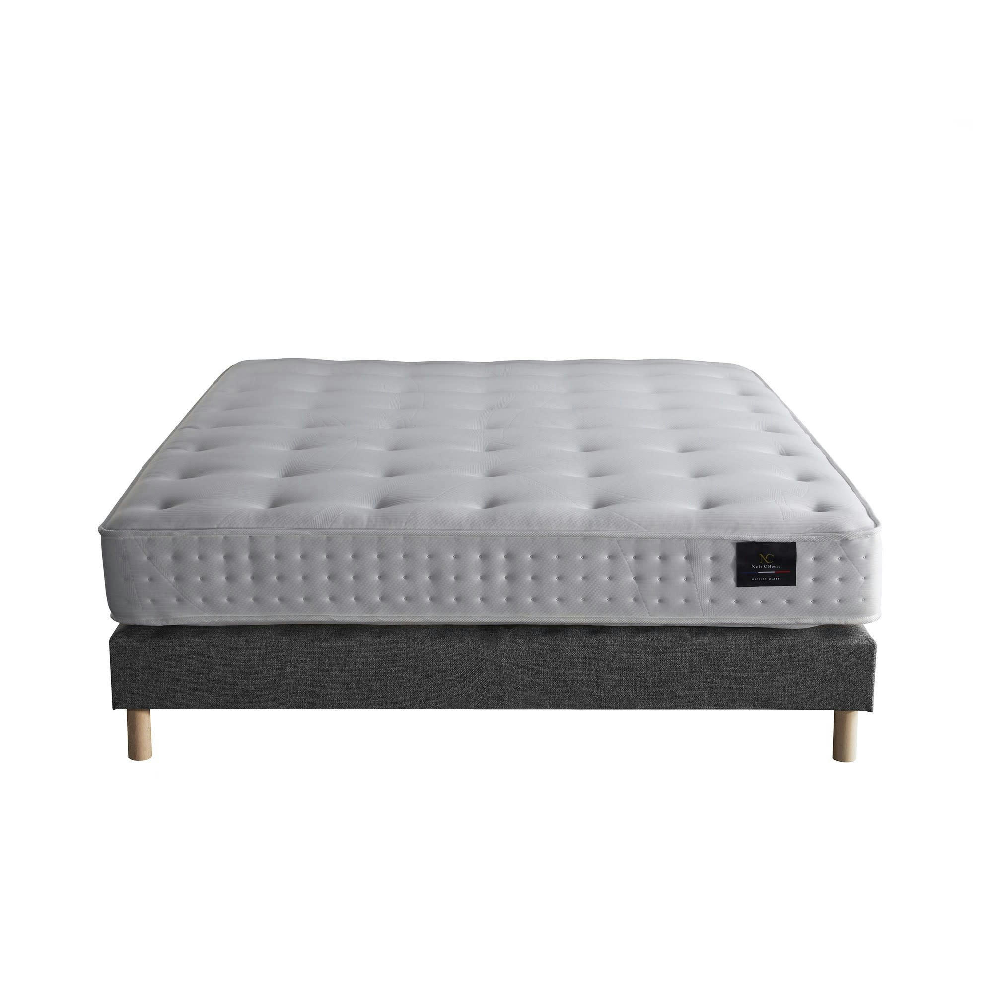 CLARTE - Ensemble Matelas latex naturel + sommier Gris éléphant 140x190