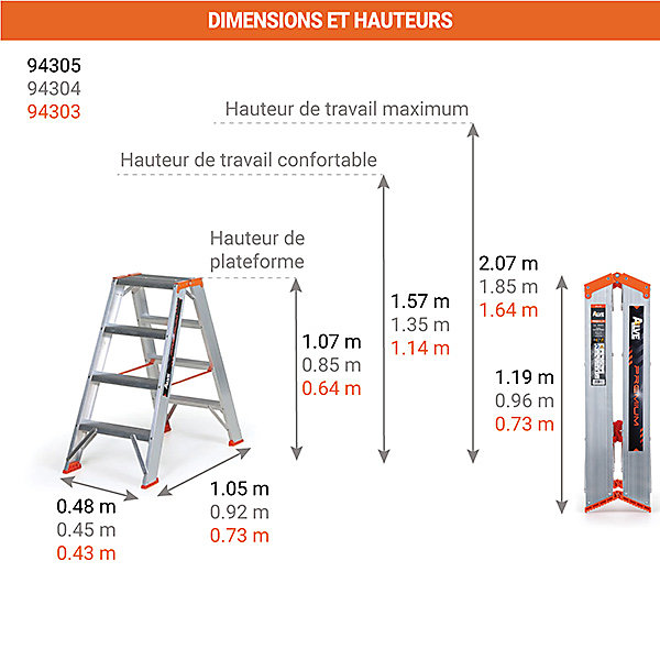 Escabeau double accès 2x5 marches - Hauteur max. de travail 2,57m - 94305
