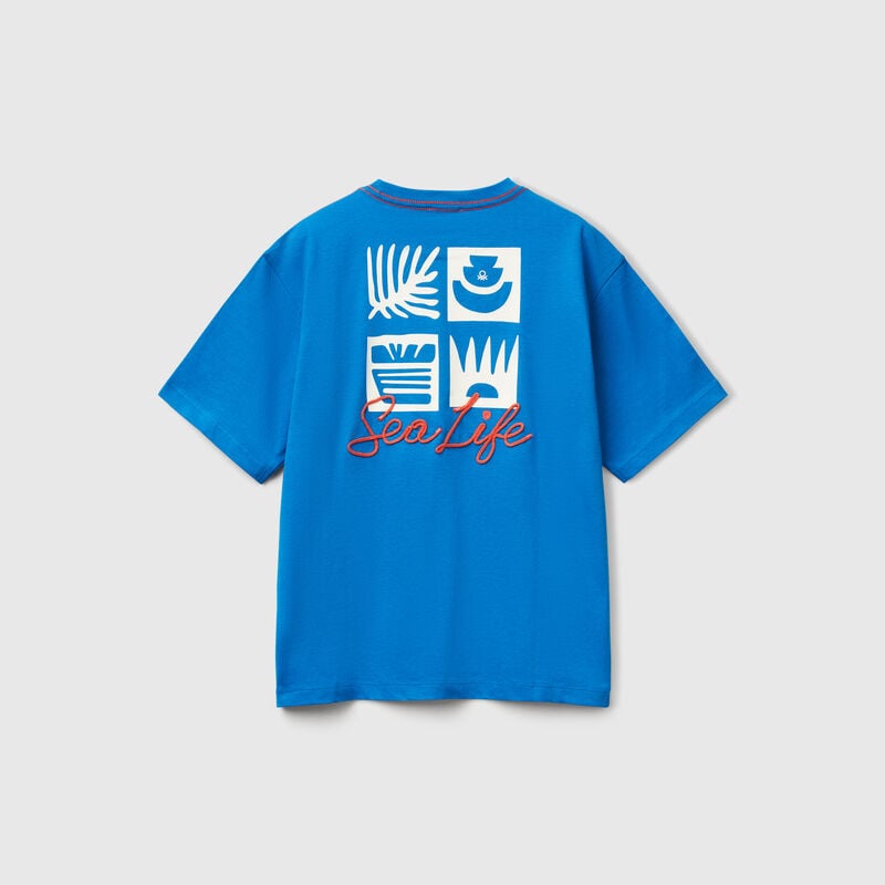 T-shirt with slogan print and embroidery