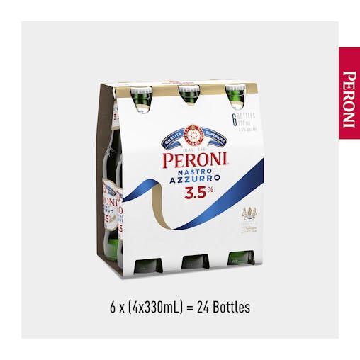 Peroni Nastro Azzurro 3.5%, Low Carb Beer, Light & Crisp, Mid-Strength Beer, 3.5% ABV, 330mL (Case of 24 Bottles)