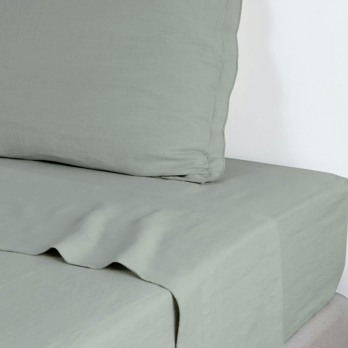 HORTENSE - Drap plat lin lavé  240x300 vert pistache
