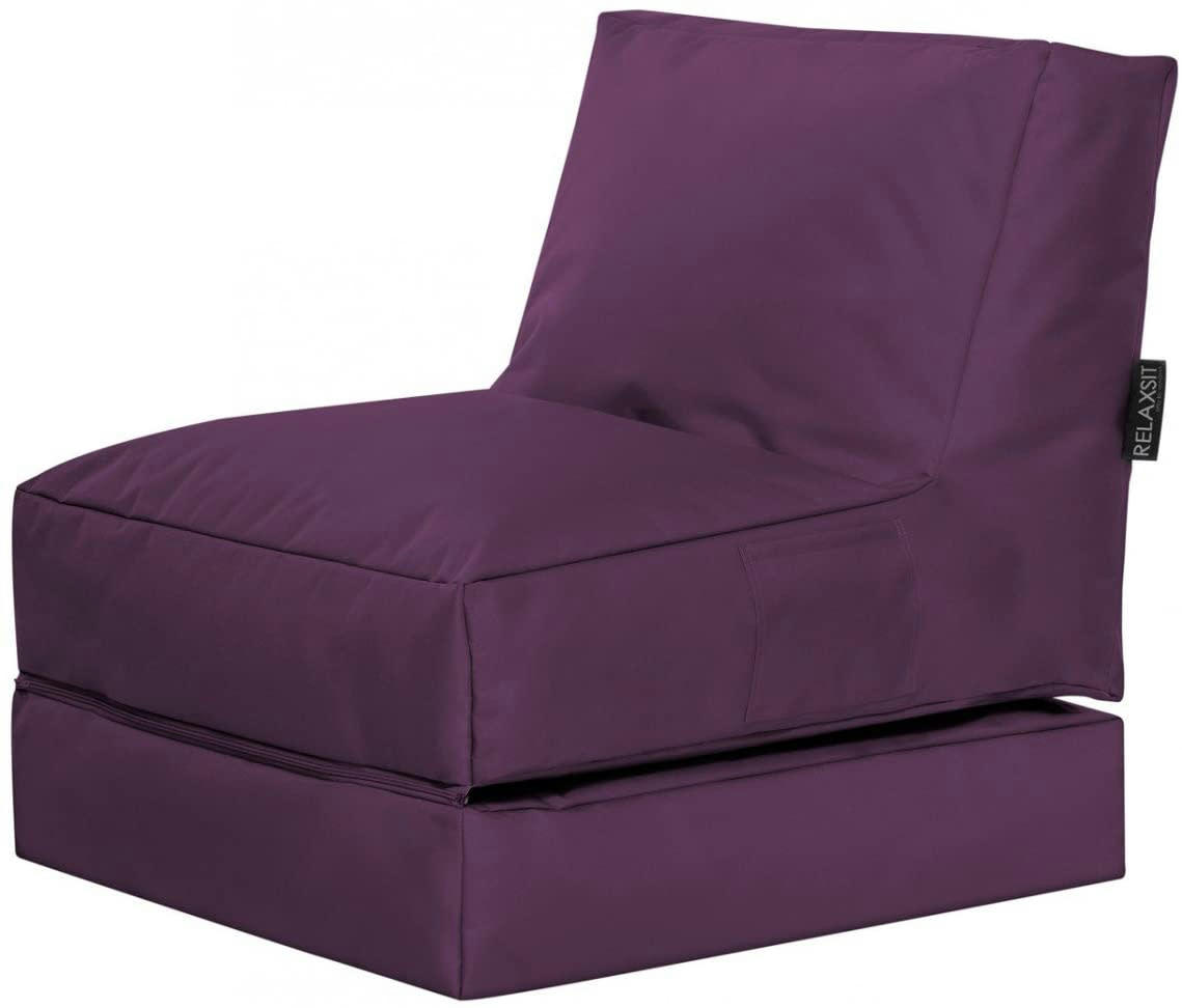 TWIST - Pouf extérieur uni aubergine dépliable 70x80x90