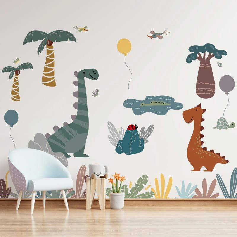 JURASSIC - Papier Peint Panoramique L336xH270cm Multicolore Dinosaures