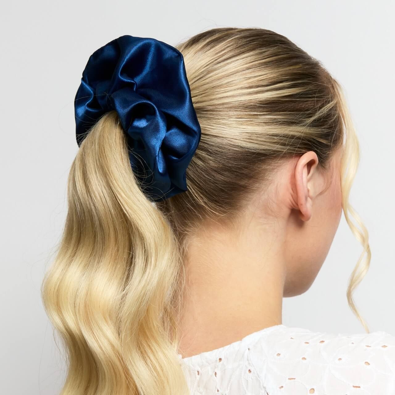 Silver Cloud Santorini Satin  Headband And Oversized Scrunchie Navy