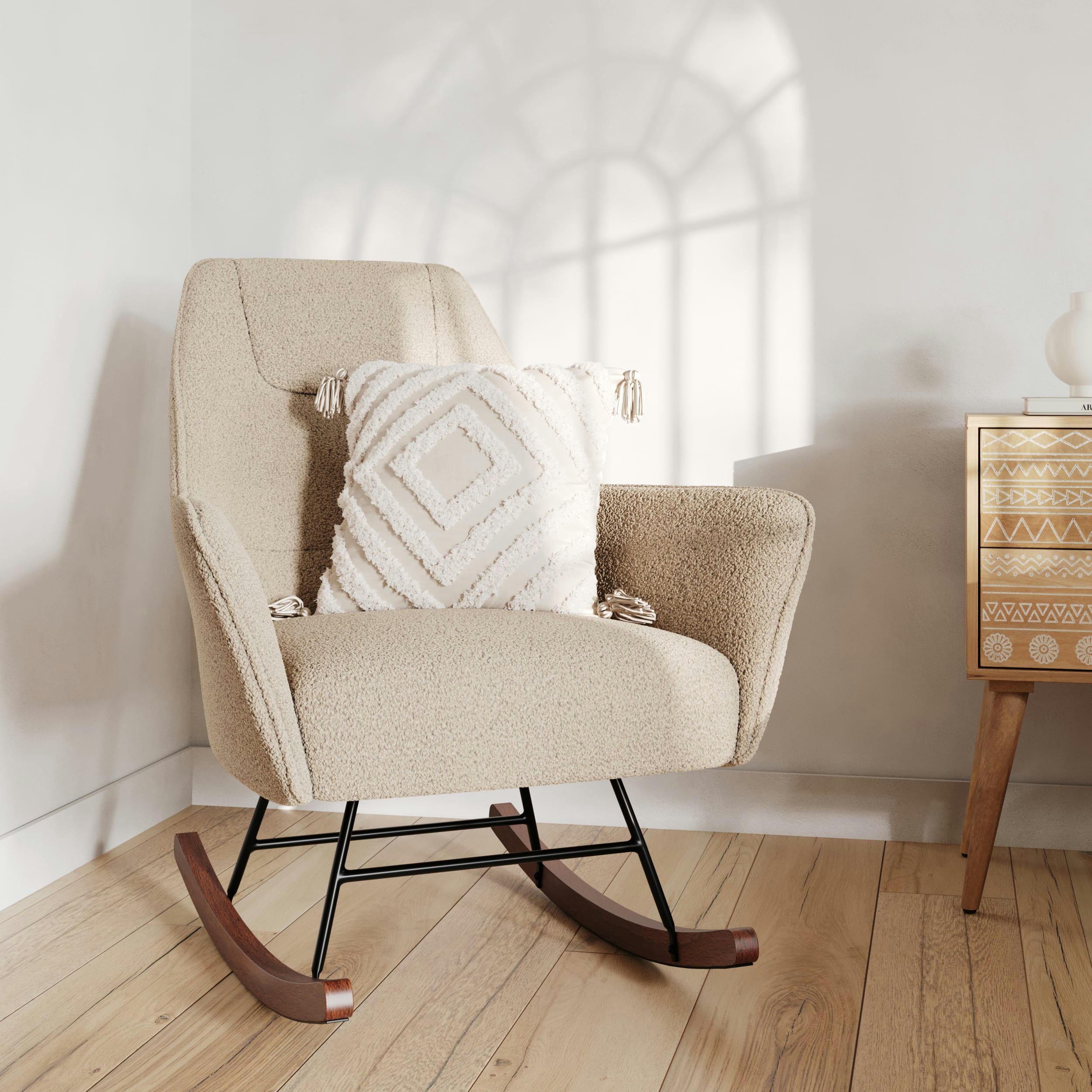 SHAUN - Rocking-chair beige effet laine bouclette en tissu