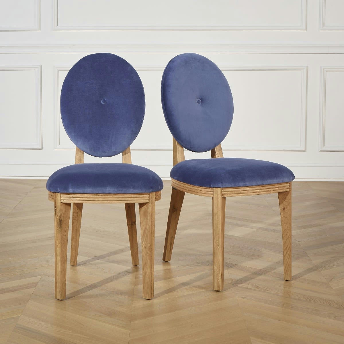 CALVIN - Lot de 2 chaises en chêne et velours bleu indigo