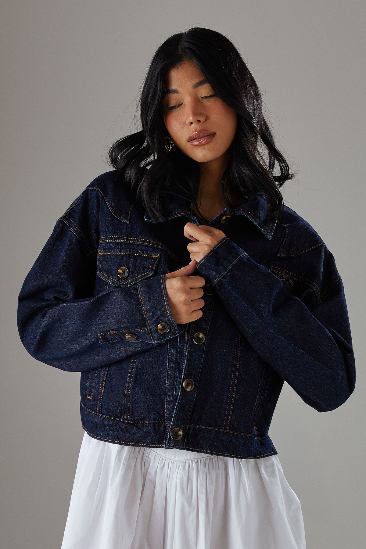 Warehouse Two Tone Denim Heart Pocket Western Jacket