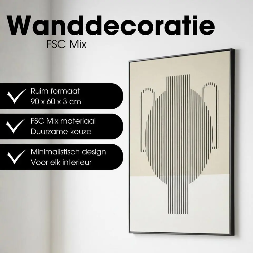 Mica Wanddecoratie Zwart 90x60 cm
