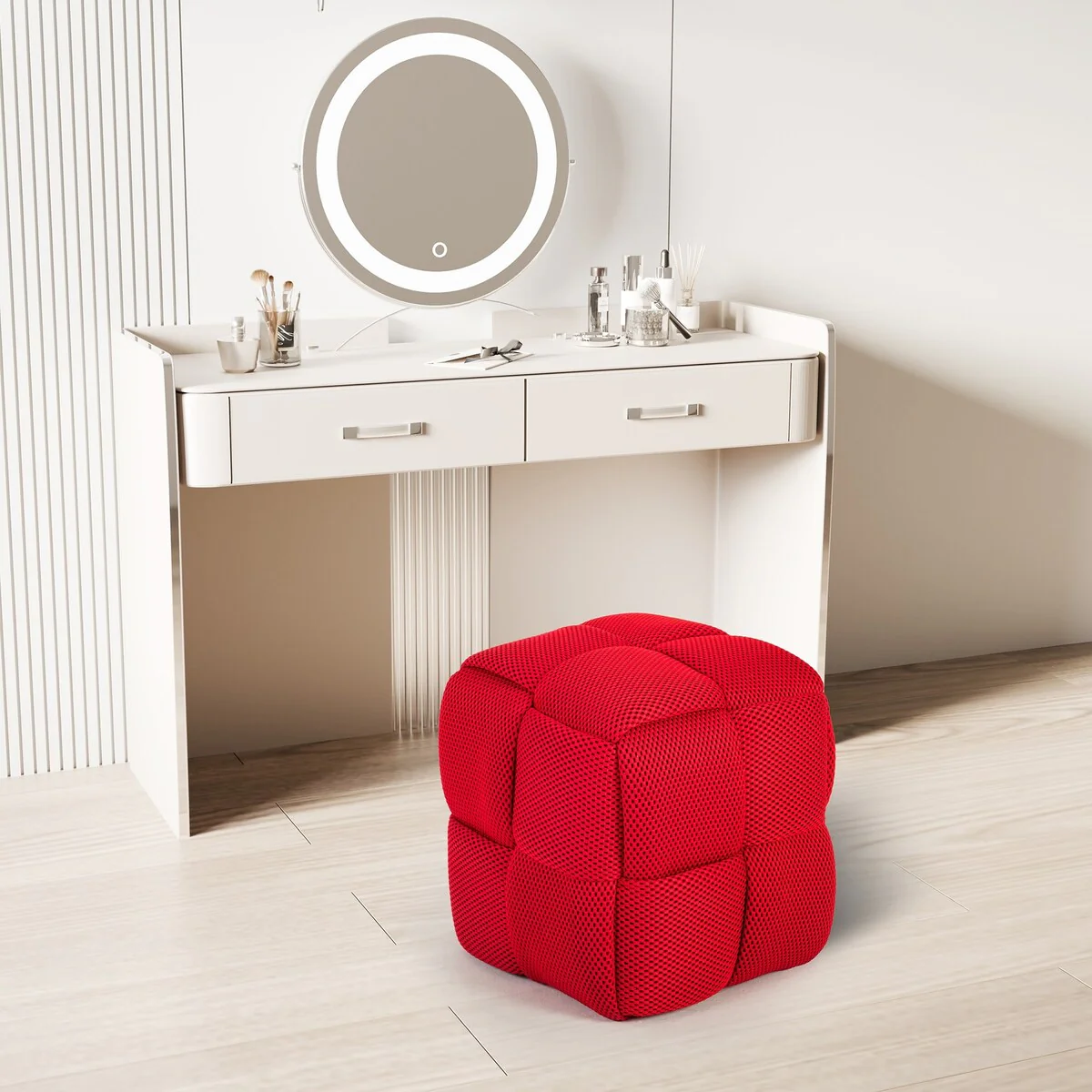 Modern 3D Breathable Fabric Square Ottoman