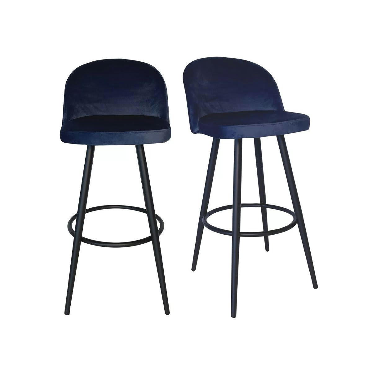 JAMES - Lot de 2 tabourets de bar modernes en velours bleu