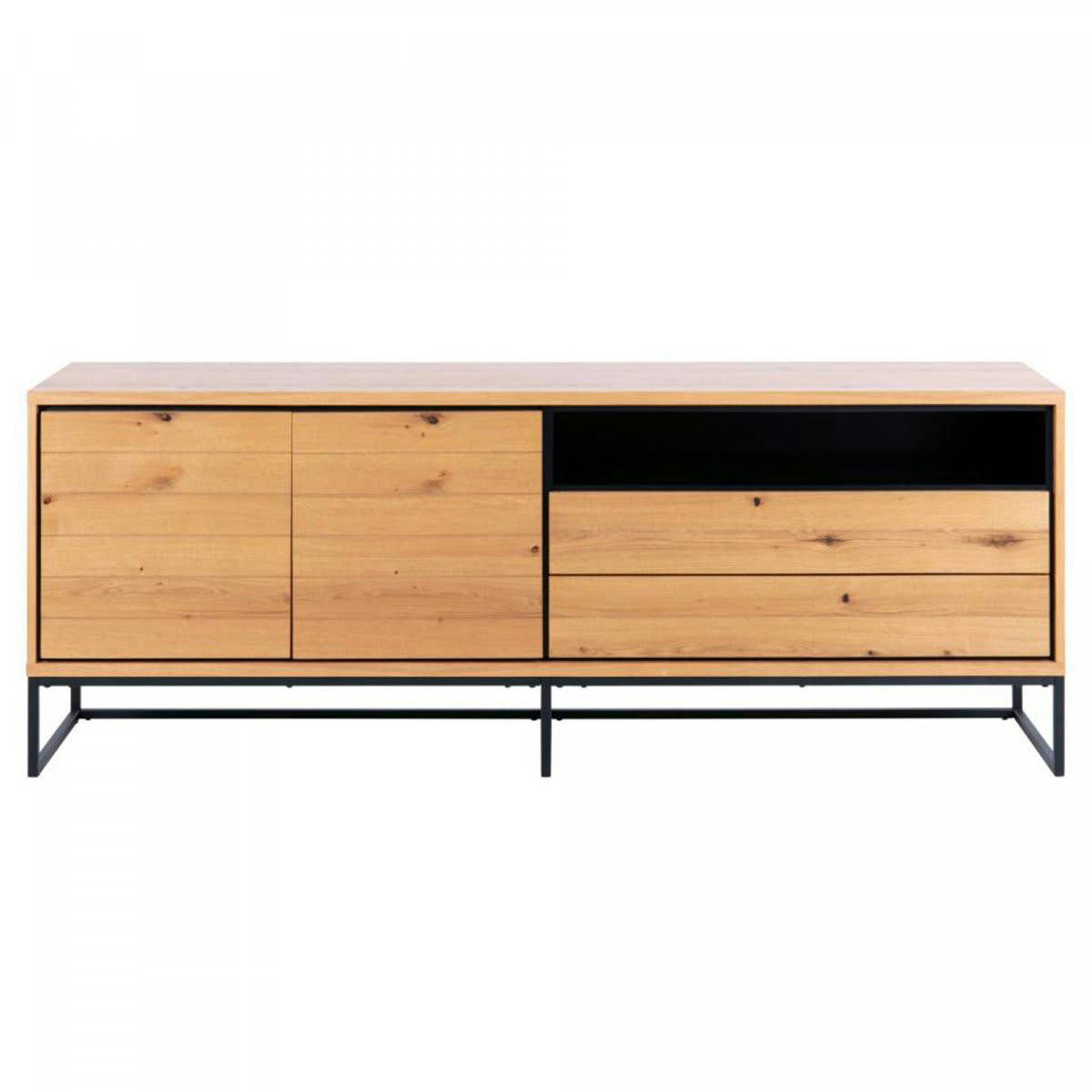 WARLANA - Buffet moderne en bois et métal noir 197cm