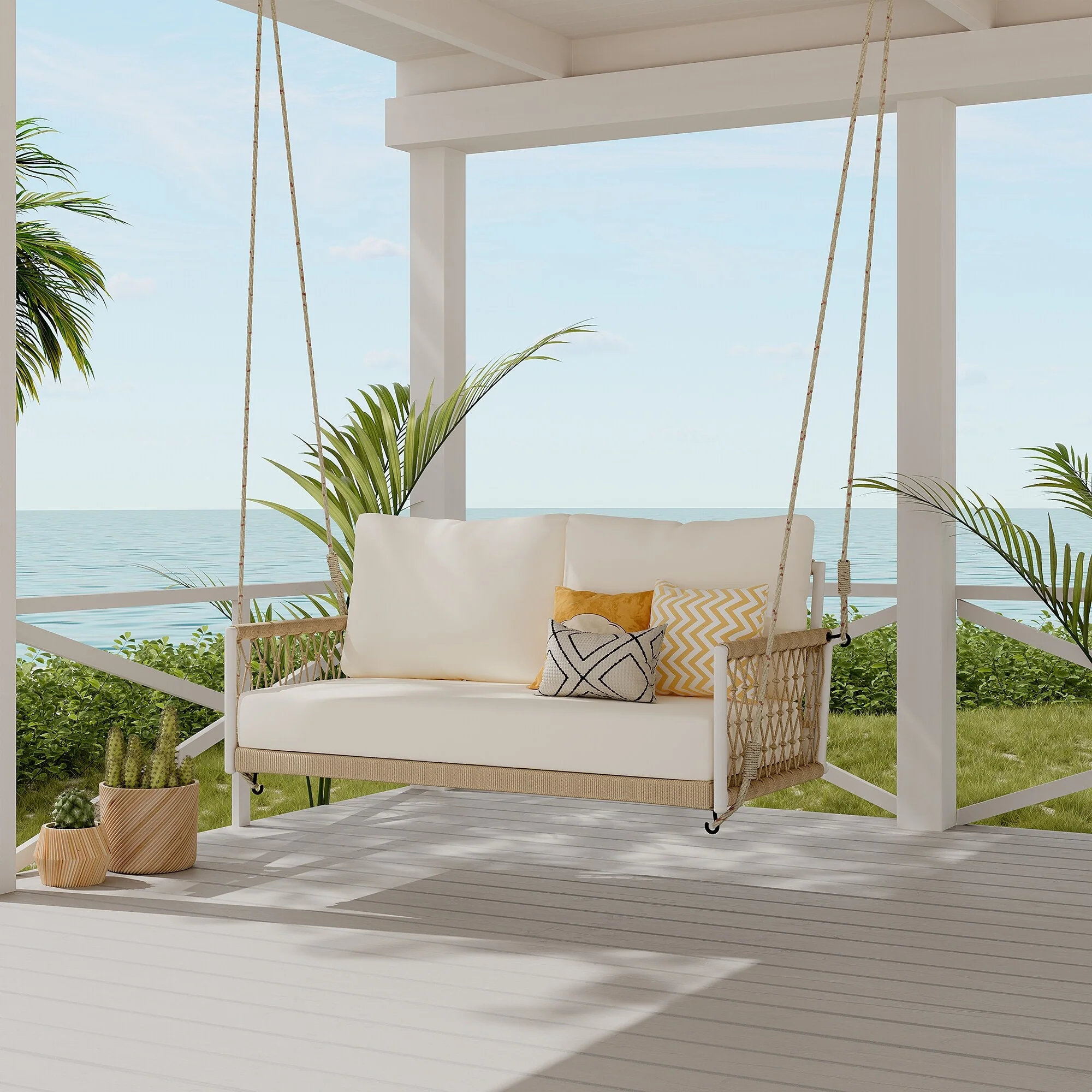 Woven Rope 2-Seater Porch Swing Sofa