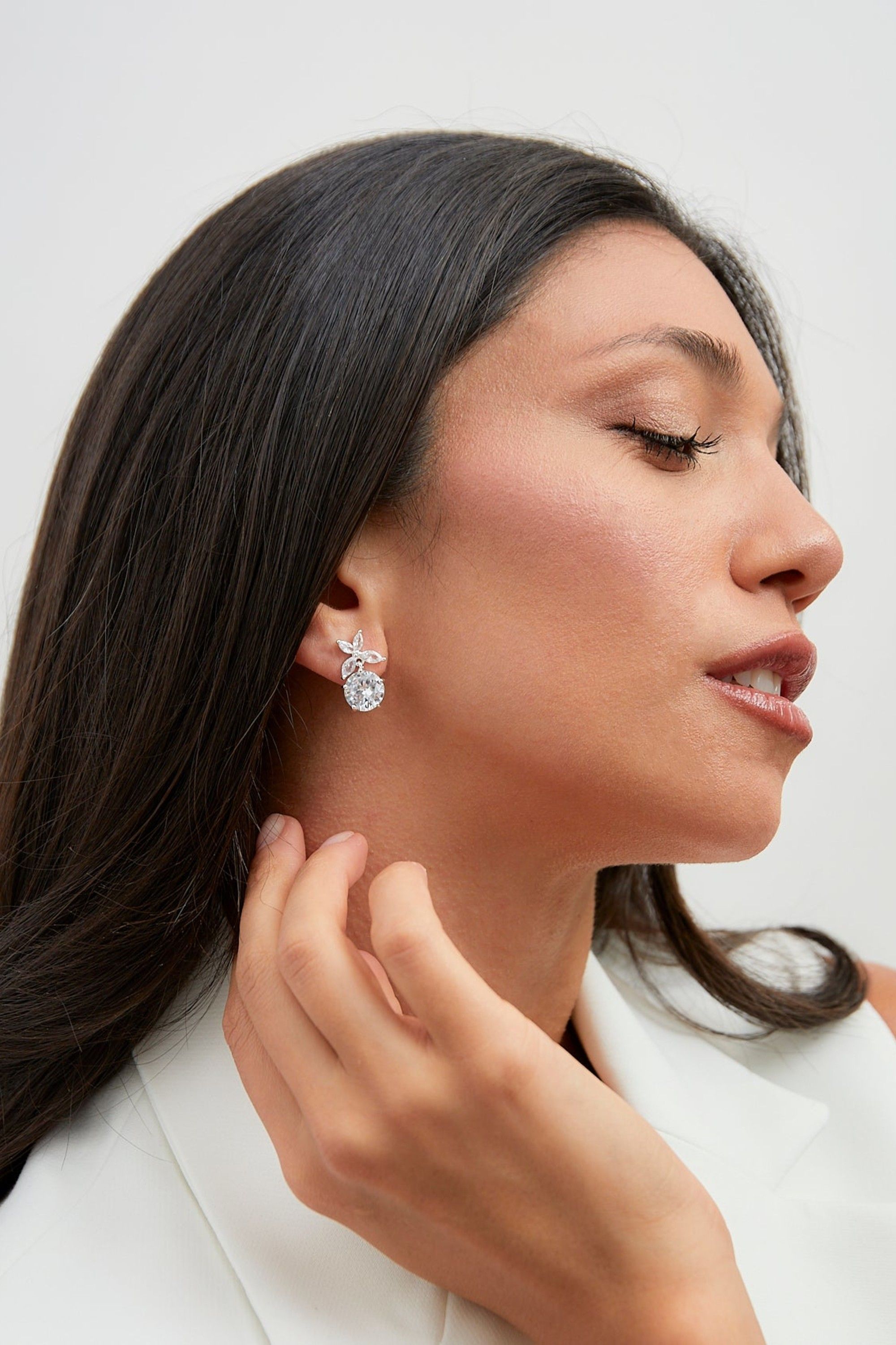 Linzi Bloom Silver Crystal Drop Earrings