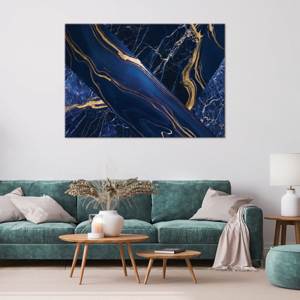 Feeby Obraz na płótnie, Niebiesko Złota Marmurowa Abstrakcja 60x40