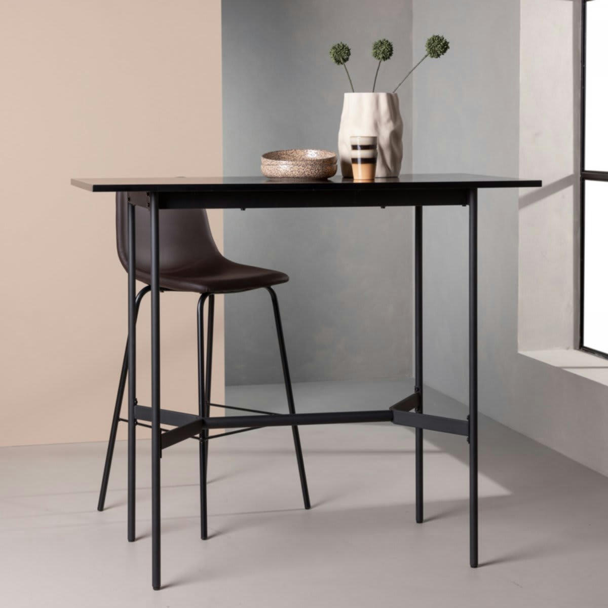 HONIA - Table de bar minimaliste en bois et métal 120cm