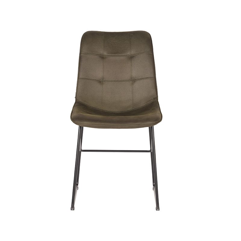 LABEL51 Eetkamerstoel Slim - Legergroen Microfiber - Zithoogte 49cm - Set van 2