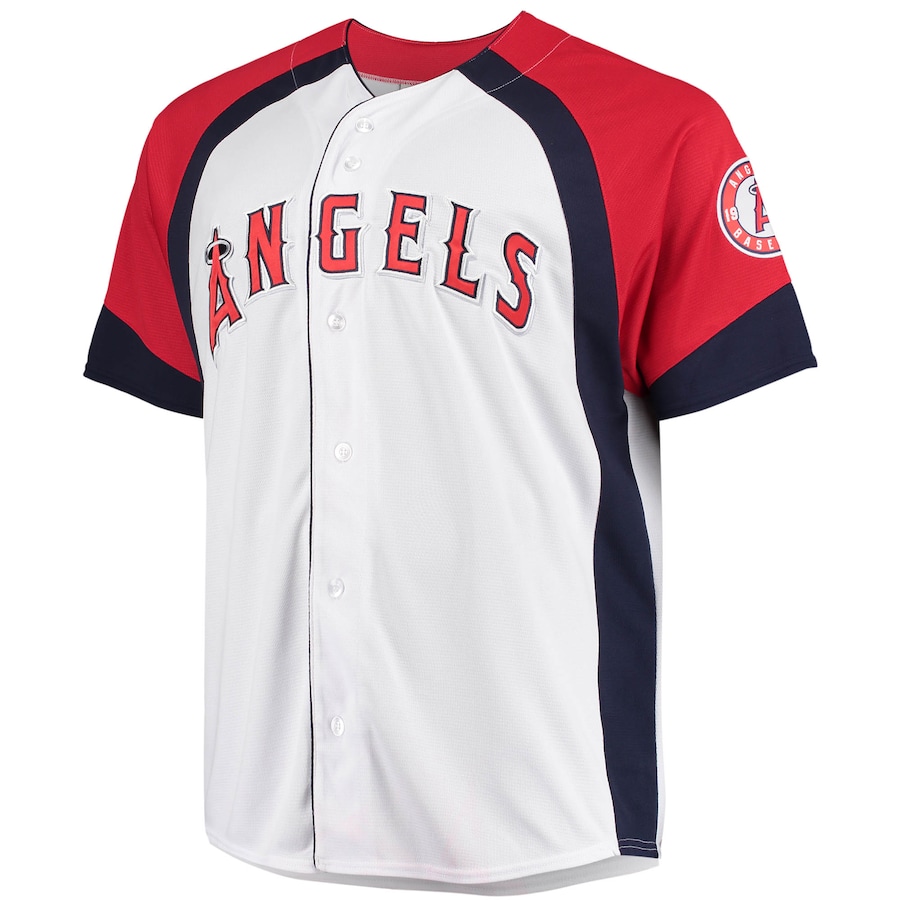 Los Angeles Angels Big & Tall Colorblock Full-Snap Jersey - White/Red