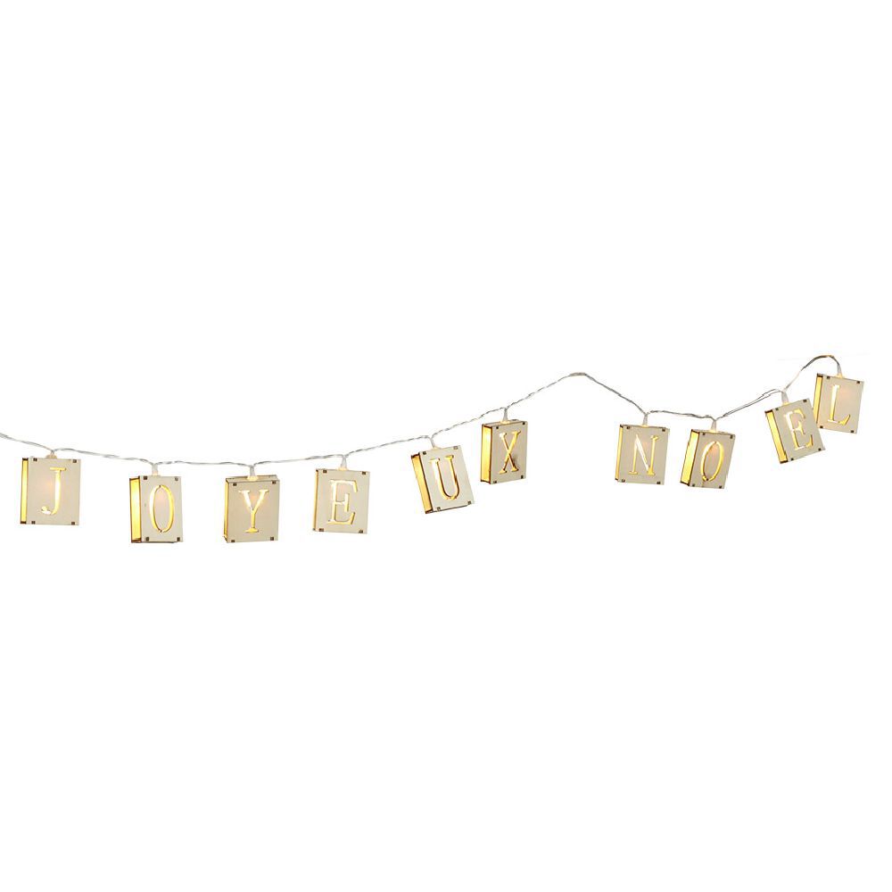Guirlande électrique en bois Joyeux No&euml;l 10 LED blanc chaud 1m